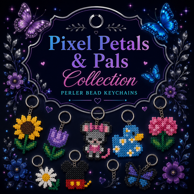 Pixel Petals Collection — Perler Bead Keychains