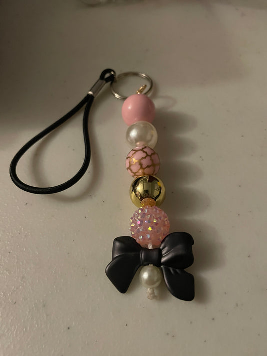 Blush Bow Beaded Wristlet Keychain