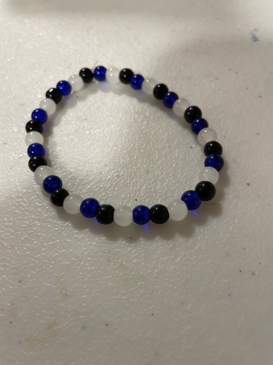 Blue, Black & White Beaded Stretch Bracelet