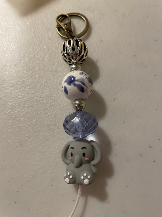 Baby Blue Elephant Beaded Charm Keychain