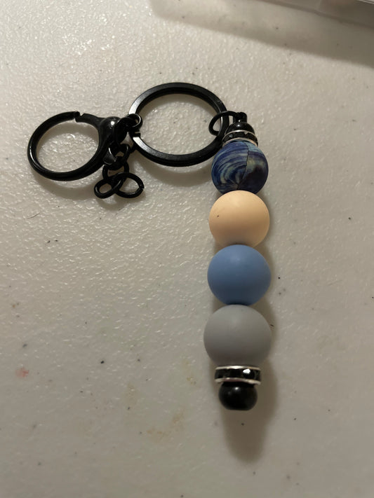 Blue Neutral Beaded Keychain