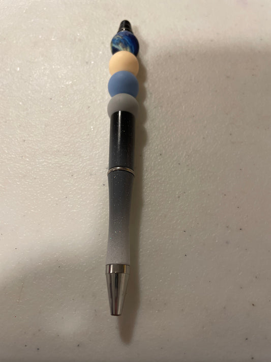 Blue Neutral Beaded Pen