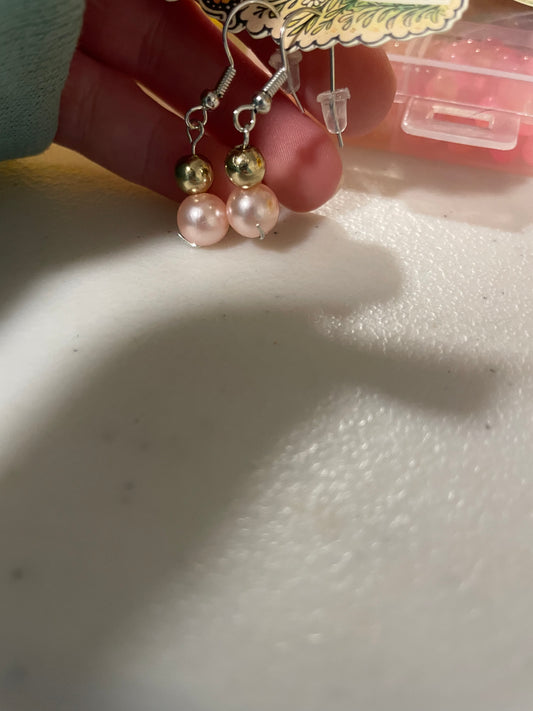 Blush Pearl & Gold Drop Earrings